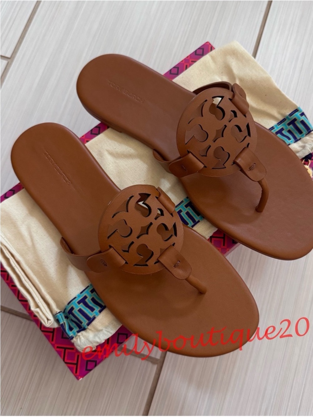 NIB Tory Burch Miller Size 10 Miele Calf Leather Sandals Brown Miele 90582